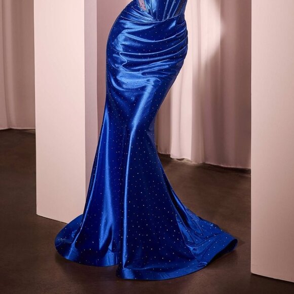 NEW FORMAL SLEEVELESS SHEATH SOFT SATIN GOWN w/ STRUCTURAL BODICE CD CC4021 - Picture 7 of 7